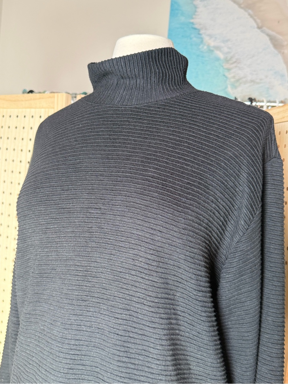Calia Black Ribbed Mock Neck Sweater Size Small Relaxed Oversized Knit Cozy - Picture 3 of 10